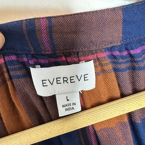 Evereve Plaid Button Front Blouse Womens Large Blue Orange Rayon Long Sleeve - Picture 6 of 10